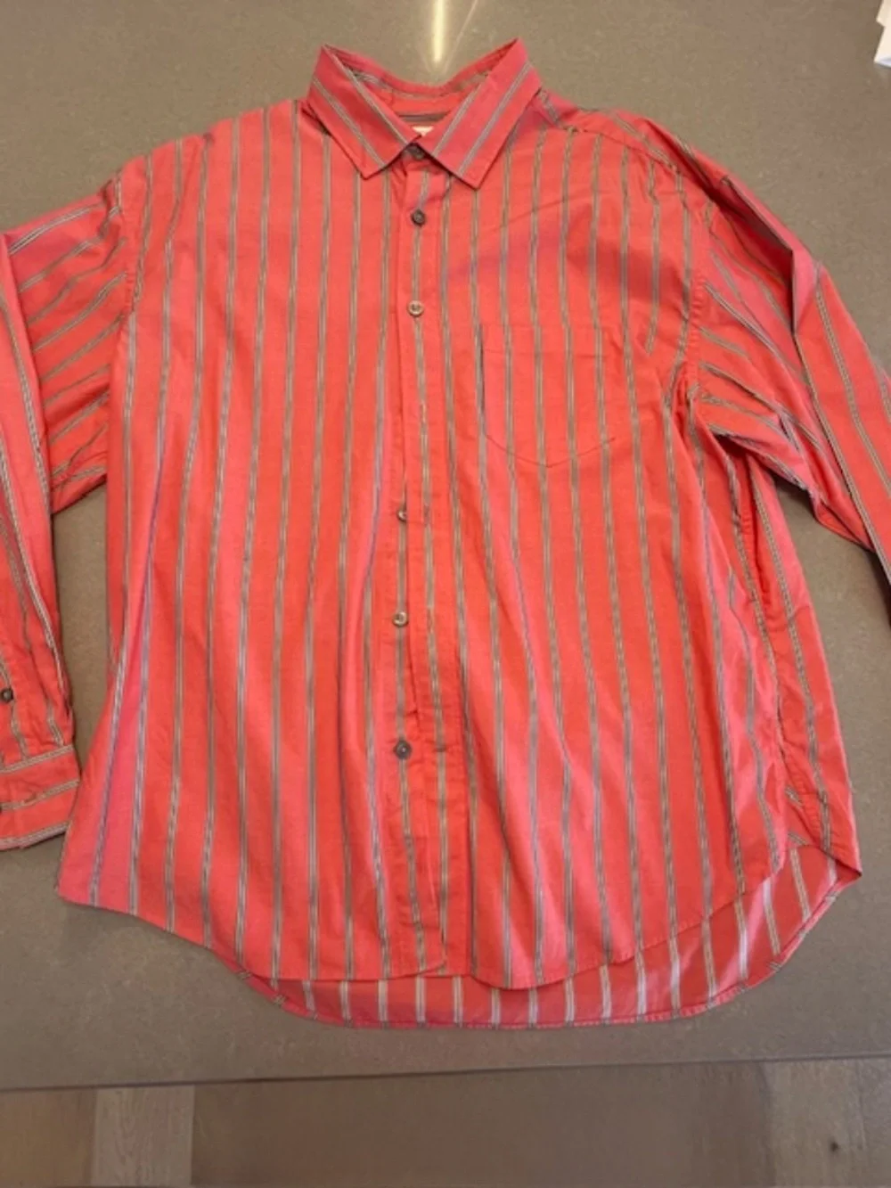 Banana Republic Men Large Relaxed-Fit Cotton poplin Orange Stripe Shirt EUC